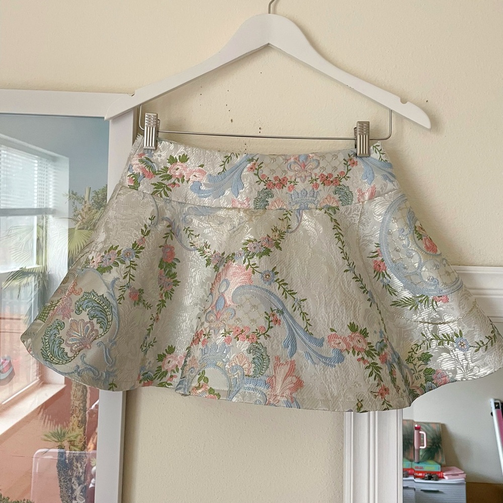 Dolls Kill Sugar Thrillz If The Shoe Fits Brocade Mini Skirt